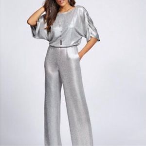 New York & Company Metallic Silver Jumpsuit